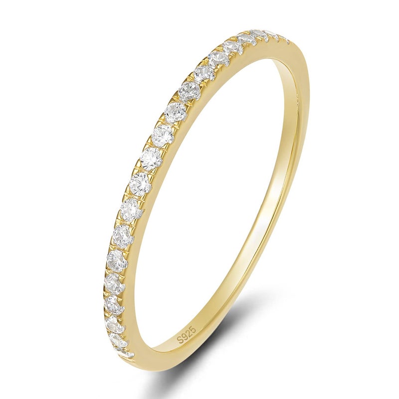 EAMTI 925 Sterling Silver Wedding Band Cubic Zirconia Half Eternity Stackable Engagement Ring - Image 1